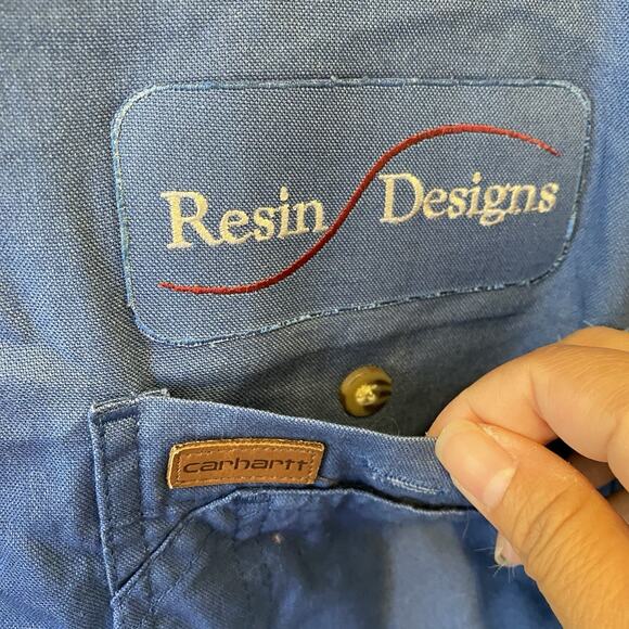 Carhartt Shirt Mens L Blue Retro Logo Resin Designs Vintage Button Up 90s Y2K - Picture 8 of 10